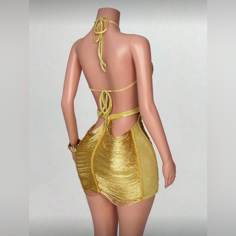 SHEIN Gold Halter Mini Dress - Picture 5 of 6